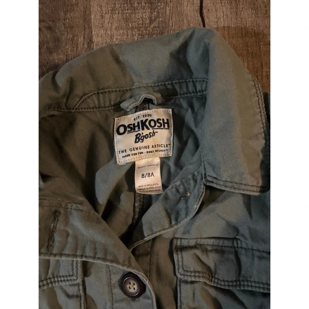 OshKosh Bgosh Girls‎ Olive Green Utility Field Jacket Floral Embroidery Size 8